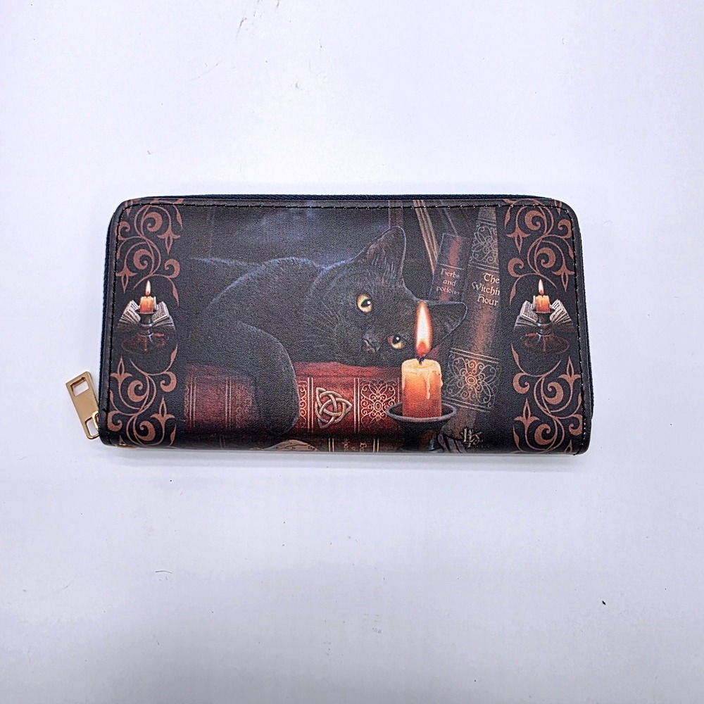 Lisa Parker The Witching Hour Black Cat Gothic Zip Around Wallet Organizer - Picture 2 of 8